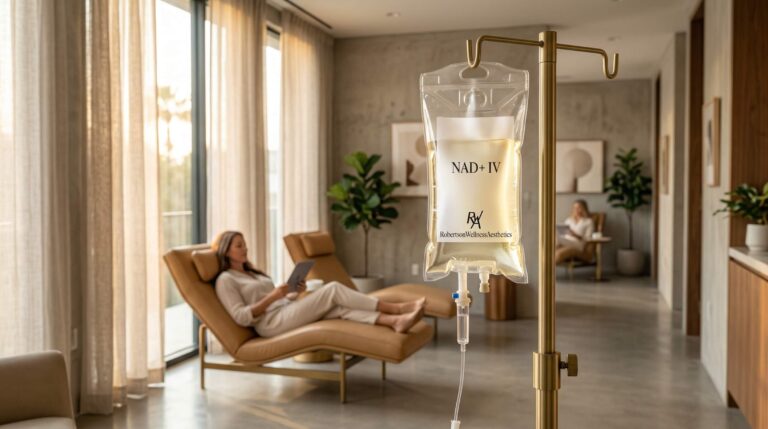 NAD+ IV bag in a bright treatment room